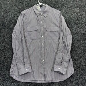 Express Portofino Shirt Womens Lg NWT Navy Brown Striped Long Sleeve Button Up